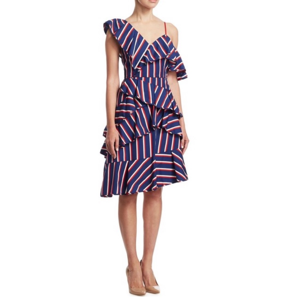 Alice + Olivia Laflora Asymmetrical Striped Dress